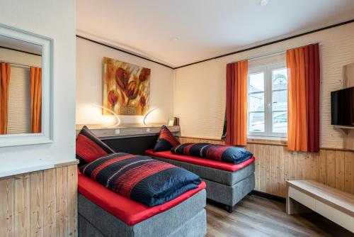 TV a/nebo společenská místnost v ubytování AKZENT Land-Hotel Zum Schwan, Garni WEILERSWIST-METTERNICH, 3 E-LADESTATIONEN, Nähe PHANTASIALAND, PALMENPARADIES Euskirchen