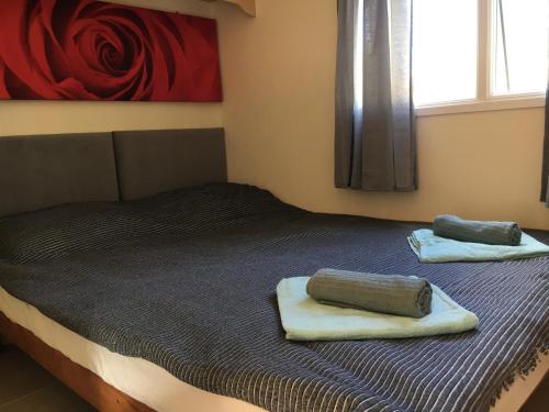 a bed with two towels sitting on top of it at Holender nad Saskiem in Kobyłocha