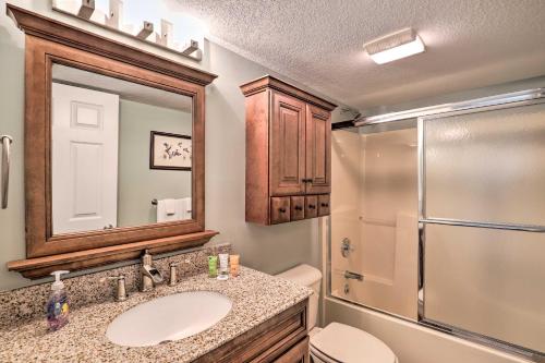 a bathroom with a sink and a shower at Mtn Cabin with Balcony and View in Burnsville! in Burnsville