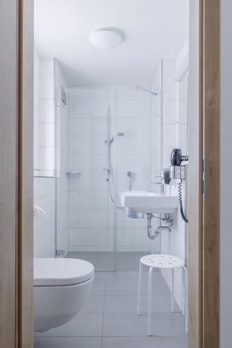 a white bathroom with a sink and a toilet at Gasthof Krone Hotel & Restaurant in Friedrichshafen