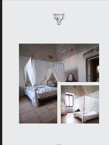 two pictures of a bedroom with a bed with curtains at Villa Pardonise- Puglia-Salento-Casa vacanze in Diso