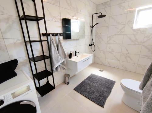 a bathroom with a toilet and a sink at Villa Olive Hill in Dobra Voda