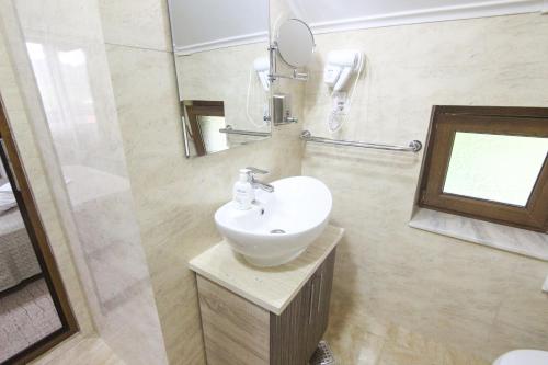 a bathroom with a sink and a mirror at Casa Teju 2 in Slănic
