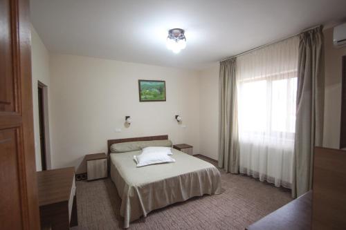 a hotel room with a bed and a window at Casa Teju 2 in Slănic