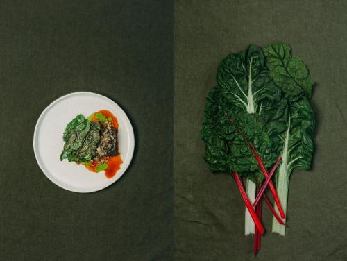 two images of a plate of food and a plate of vegetables at Santa Barbara Eco-Beach Resort in Ribeira Grande