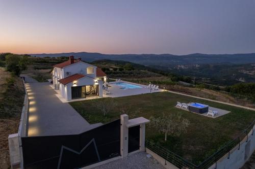 an aerial view of a house with a yard at Villa Panorama in Buzet