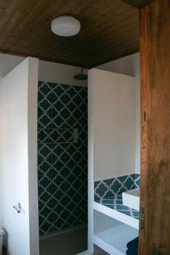 a bathroom with a shower with a glass wall at Quinta de SantAna da Várzea in Abrantes