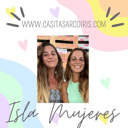 two girls posing for a picture in a collage at "Casitas Arcoiris" Excelente ubicación - Petfriendly in Isla Mujeres