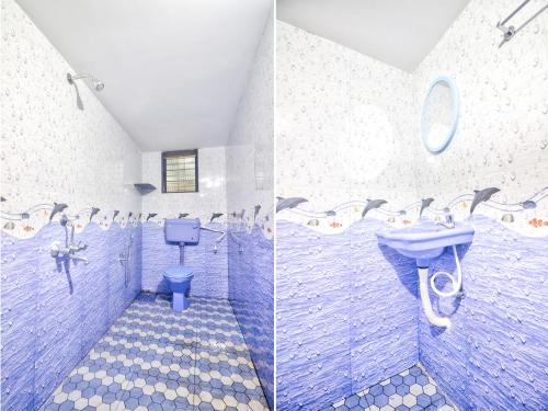 two pictures of a bathroom with a toilet and a sink at Homes Stay In Candolim GOA in Marmagao