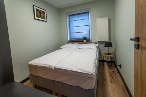 En eller flere senge i et værelse på Bison Apartamenty