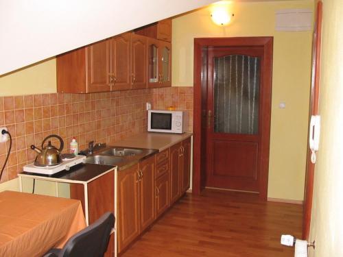 a kitchen with a sink and a microwave at Privat Luptak in Štrba