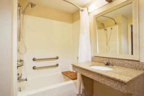 uma casa de banho com um lavatório, uma banheira e um chuveiro em Holiday Inn Express Hotel & Suites Columbus Southeast Groveport, an IHG Hotel em Groveport