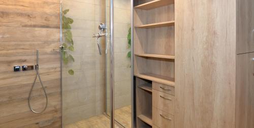 a bathroom with a shower with a glass door at Appart'Georges in Lyon
