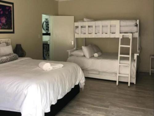 a bedroom with two bunk beds and a ladder at FM GUEST LODGE Comfort, Tranquility & Peace of Mind in Johannesburg