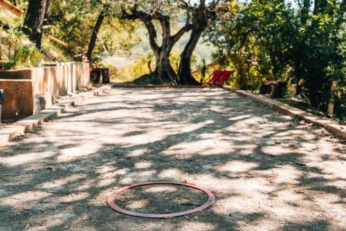 a hose laying on the ground next to a tree at Les Lodges de Saint-Cassien 3 in Montauroux