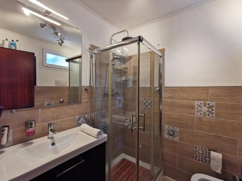 uma casa de banho com um lavatório e um chuveiro em Monolocale - Piano terra - Ingresso indipendente em Pádua