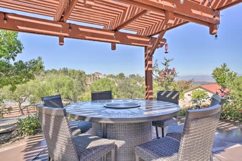 a patio table and chairs under a wooden pergola at Hilltop Hideaway in Temecula Wine Country in Sage