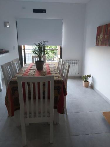 a dining room with a table and chairs with a plant on it at S4 Hermoso departamento para conocer Mendoza in Godoy Cruz