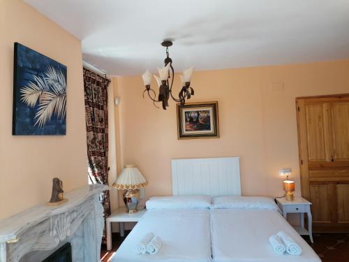 レタマルにあるCasa Cabo de Gataのベッドルーム(ベッド1台、暖炉付)