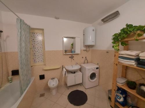 a bathroom with a toilet sink and a washing machine at Apartment Iva Pula in Banjole