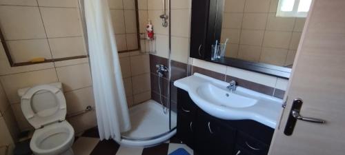 a bathroom with a toilet and a sink at Green House Messini in Messini