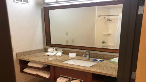 a bathroom with a sink and a large mirror at Holiday Inn Express Berkeley, an IHG Hotel in Berkeley