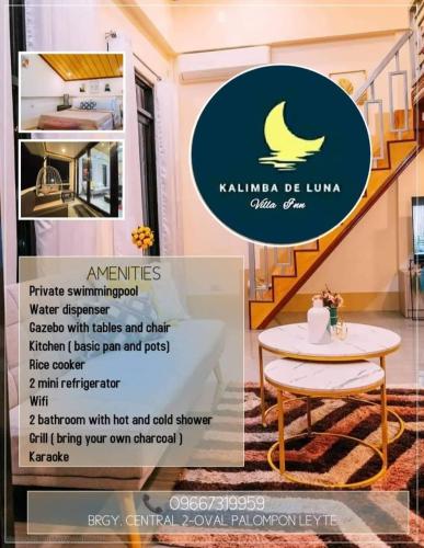 a flyer for a restaurant with a table and a staircase at Palompon kalimba de luna Villa Inn in Leyte