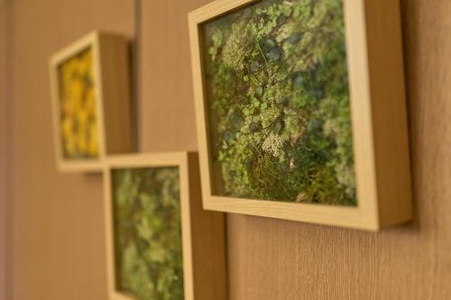 three pictures hanging on a wall in a room at MATERIAL Fuchomae in Kyoto