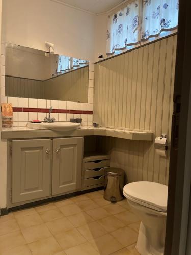 une salle de bain avec un lavabo et des toilettes dans l'établissement Les palmiers, à Fréjus
