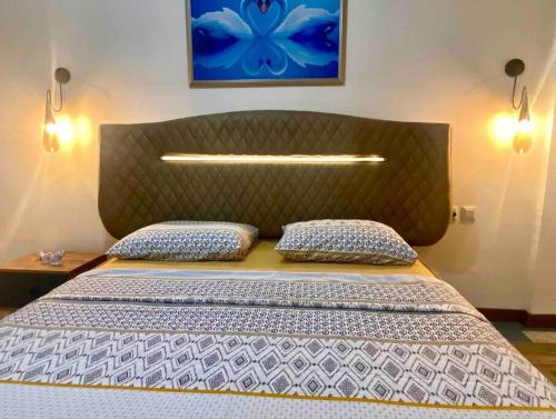 a bed with two pillows on it in a room at JAZZY TOP CLASS 3 BEDROOMS HOMES 100Mb Wi-Fi in Antalya