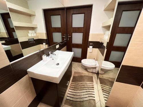 a bathroom with a sink and a toilet at Apartament M5 Zakopane in Zakopane