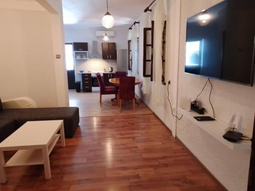 Televízia a/alebo spoločenská miestnosť v ubytovaní Apartman Plava riba