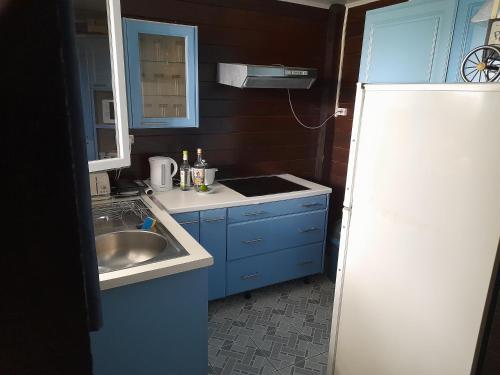 a small kitchen with a sink and a refrigerator at Charmant Lodge tout confort in Matoury