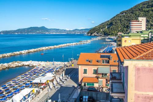 a view of a harbor with boats in the water at Hotel San Pietro Chiavari in Chiavari