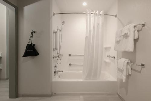 a white bathroom with a shower and a bath tub at Holiday Inn Express & Suites - Williamstown - Glassboro by IHG in Williamstown