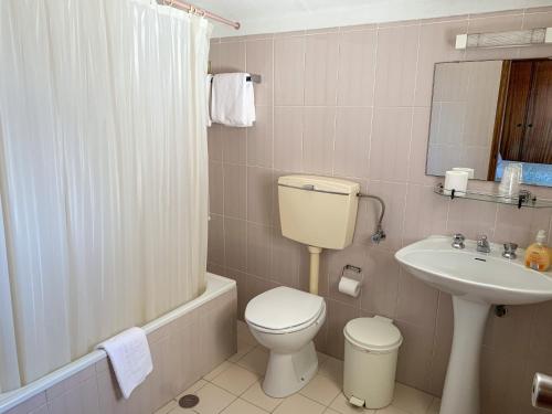 a bathroom with a toilet and a sink at Hotel Mateus in Fátima