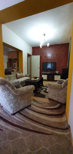 Stan na dan Bijelo Polje في بييلو بوليي: غرفة معيشة بها كنبتين وتلفزيون