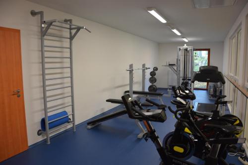 a gym with two treadmills and two exercise bikes at Sport Klub Hvozd in Hvozd