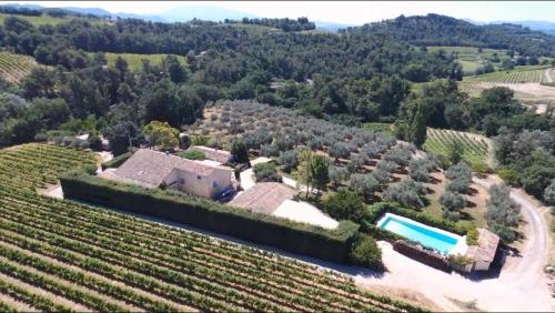 een luchtzicht op een villa in een wijngaard bij Gîtes Meynard et Lorie in Vinsobres