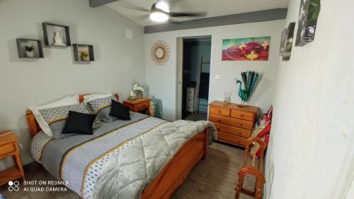 a bedroom with a bed and a dresser in it at Les Deux Riviéres in Les Touches-de-Périgny