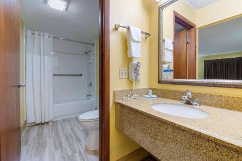 een badkamer met een wastafel, een toilet en een spiegel bij Quality Inn & Suites Mt Dora North in Mount Dora