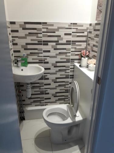 a bathroom with a toilet and a sink at Linx View 4 Bedroom House in Kent