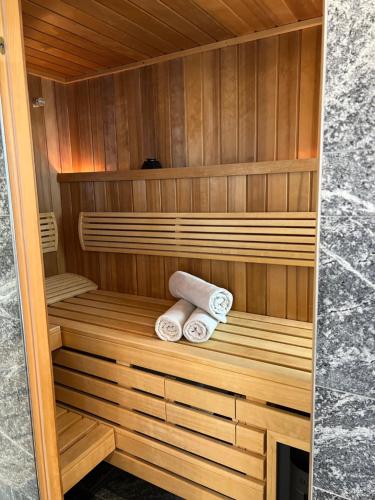 a sauna with two rolls of toilet paper in it at Appartement Omeshorn anno 1593 in Lech am Arlberg