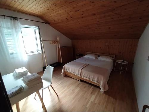 a bedroom with a bed and a desk and a window at Apartments by the sea Cove Vela Stiniva, Hvar - 19951 in Zastražišće