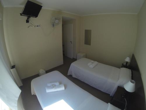 
a hotel room with a bed and a television at Horizonte Hotel in Mar del Plata
