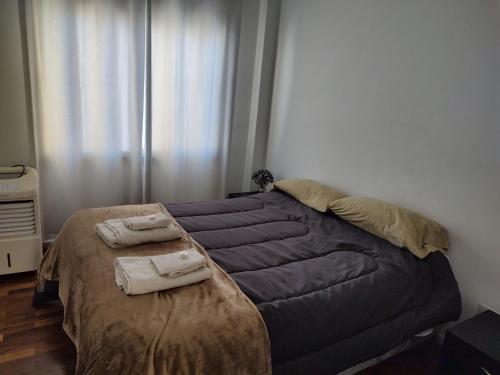 1 dormitorio con 1 cama grande y 2 almohadas en Dpto frente shoping en Salta