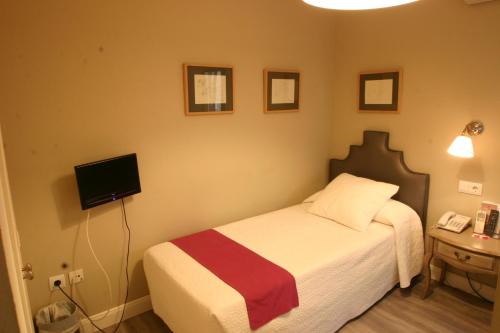 a small bedroom with a bed and a television at Hotel Jávea in Jávea