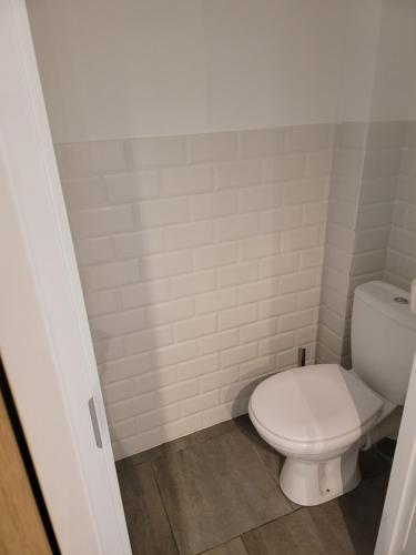 La salle de bains est pourvue de toilettes blanches. dans l'établissement Loft hyper centre confortable et agréable, à Lille