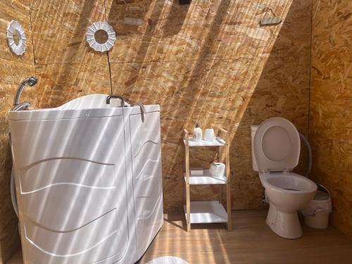 a bathroom with a shower and a toilet at Bulle insolite Fréjus in Fréjus