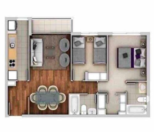 a floor plan of a house with at Departamento hermoso, 2 Dormitorios, 2 Baños con piscina, quincho y áreas verdes in Los Ángeles
